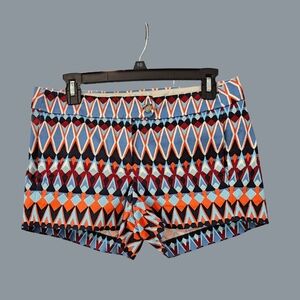 J. Crew High Waist Geometric Print Shorts in Navy, Orange, Light Blue, Red